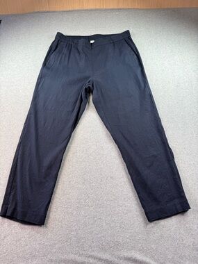 J. Jill Pull-On Linen Stretch Cropped Pants Navy Blue Size Medium With Pockets